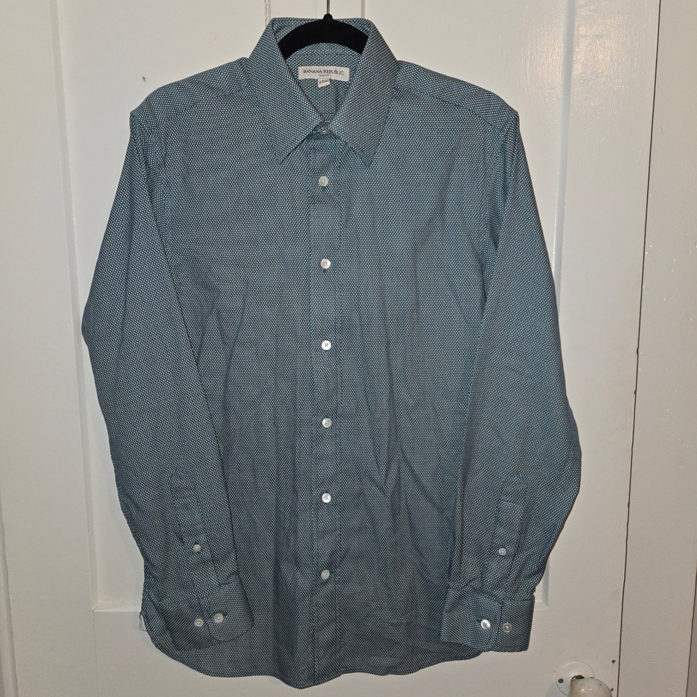 Banana‎ Republic Slim Fit Mens Medium Teal White Honeycomb Button Down Shirt